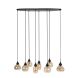 Hanglamp Lungo zwart amber glas 8-lichts