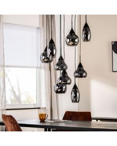 Hanglamp Lungo glas smoke zwart 9-lichts