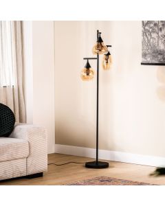 Vloerlamp Lungo glas amber zwart