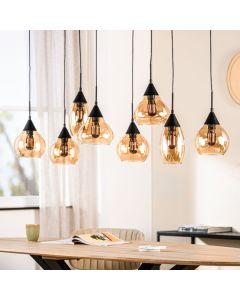 Hanglamp Lungo glas amber zwart 8-lichts