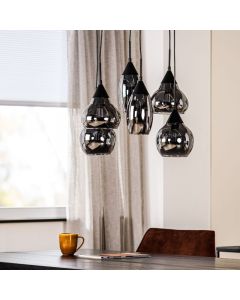 Hanglamp Lungo glas smoke zwart 6-lichts
