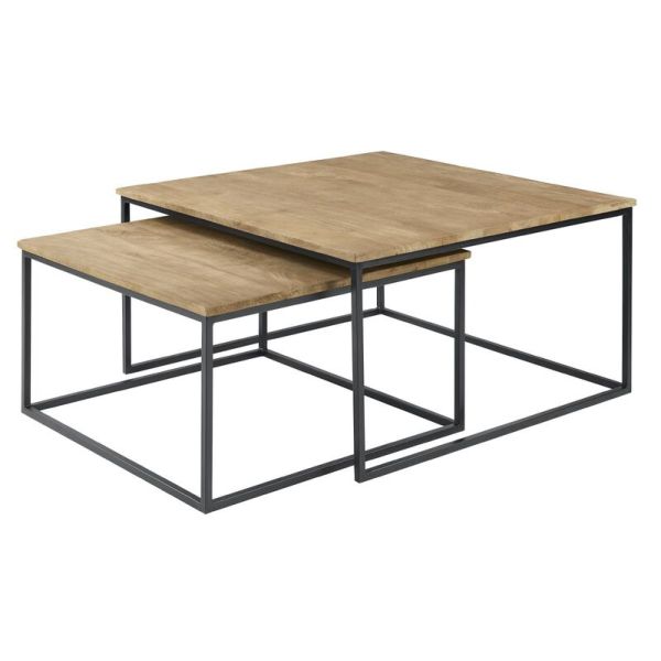 Salontafelset Pandera 65 en 80 cm vierkant mango naturel