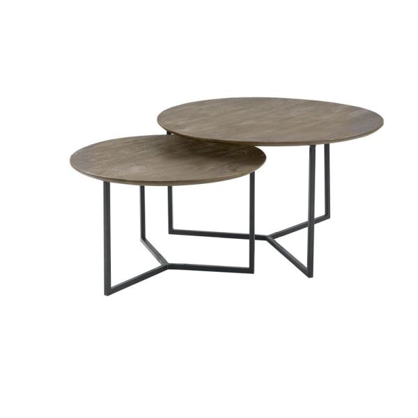 Salontafelset Gatteo 60 en 75 cm rond mango grijs