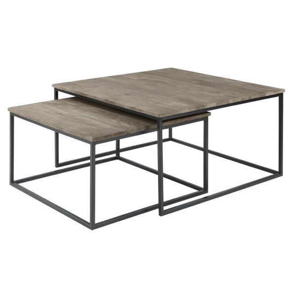 Salontafelset Pandera 65 en 80 cm vierkant mango grijs