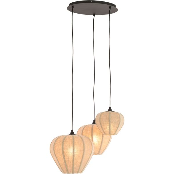 Hanglamp Moscito zwart ecru linnen 3-lichts