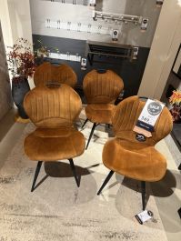 Set van 4 CASTIONE eetstoel stof goldy-cognac