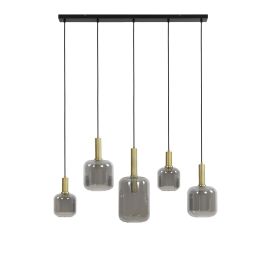 Hanglamp Peglio glas smoke antiek brons 5-lichts