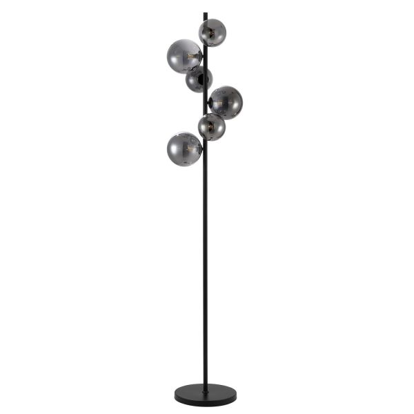 Vloerlamp Olivento zwart smoke glas 6-lichts