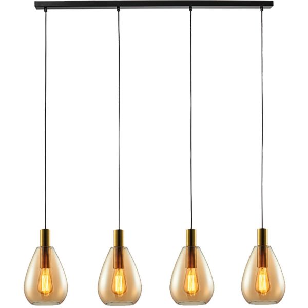Hanglamp Felinio amber glas 4-lichts