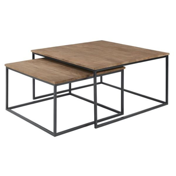 Salontafel Pandera (set van 2) vierkant 80/65 mango bruin