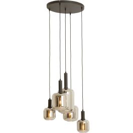 Hanglamp Trecate mat zwart smoke glas 5-lichts rond