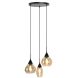 Hanglamp Lungo zwart amber glas 3-lichts