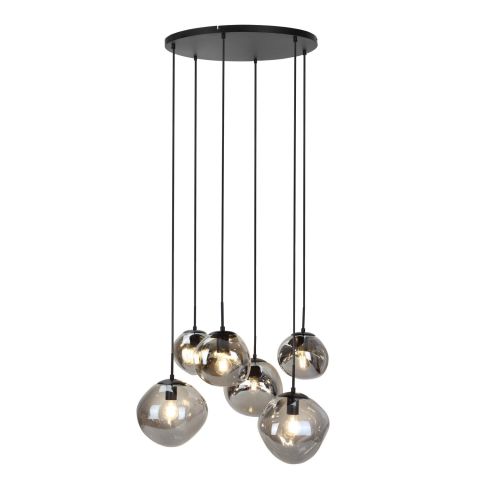 Hanglamp Macato zwart smoke glas 6-lichts